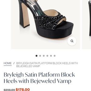 Badgley Mischka Black Satin Platform Block Heels with Crystal Embellished Vamp